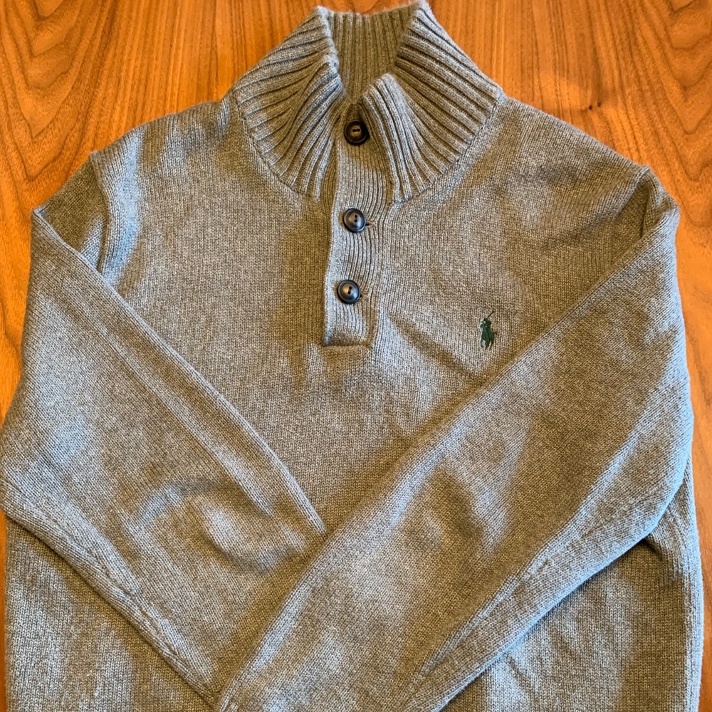 Ralph Lauren 1/4 Button Sweater Pullover Gray